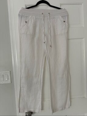 Guess Men's White Linen-Blend Drawstring Pants